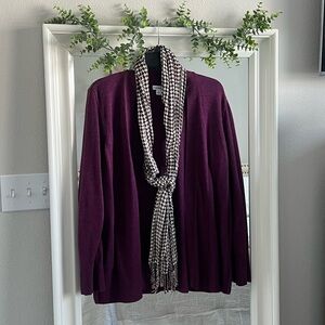 Croft & Barrow Burgundy Sweater with Black and White Patterned Scarf. SZ L